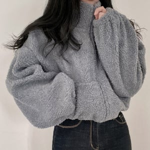 여자 귀여운 뽀글이 크롭 집업 자켓 후리스 양털 캐주얼 겨울 따뜻한 방한 외투 아우터