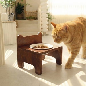 그루 강아지 고양이 원목 식기 1구 높이조절 밥그릇 도자기 수반