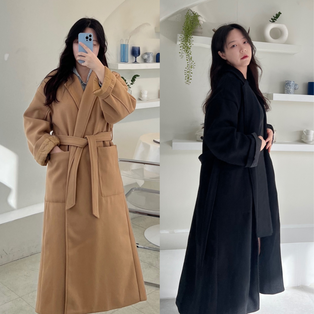 키작녀 울 모헤어 블랙 롱 코트 2색상