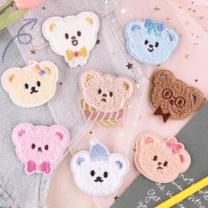 컬러플 귀요미 곰돌이 얼굴 와펜 8종 스티커 DIY 패치 리폼 가방 의류