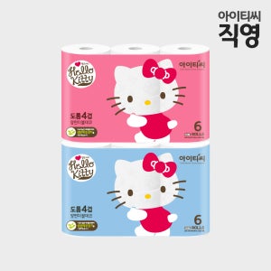 헬로키티 4겹 양면더블데코 도톰미니 화장지 25m, 6롤, 2팩
