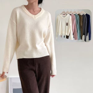 로라벨 모딤 브이넥 니트 울 캐시미어 루즈핏 가을 겨울 여성 스웨터 홈쇼핑 오버핏 니트티