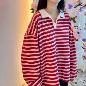 기모 스트라이프 럭비티 ( 레드 )