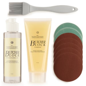 BOUMBI 도마 관리 키트 100mL 미네랄 오일 100mL 부처블락 컨디셔너 사포 7장