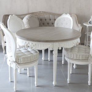 엘리제 라운드 테이블 color 내추럴우드+딥크림, 모던프렌치 쉐비시크 인테리어 원형 식탁 티테이블 4인용 앤틱 유럽풍 오리지널 우드아뜰리에