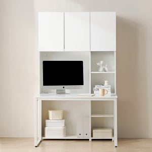 E0자재 스퀘어 책장 책상세트 1200x600mm, 6단 화이트 (HM2047)
