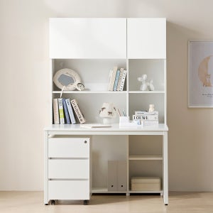 E0자재 스퀘어 책장 책상세트 1200x600mm, 5단 화이트 (HM2046)