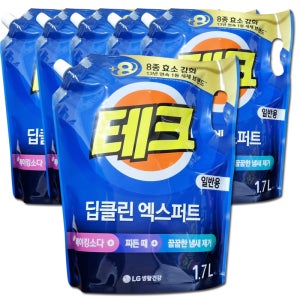 엘지 테크 딥클린 엑스퍼트 1.7L x6개 일반용 액체세탁세제 베이킹소다 찌든때 냄새제거