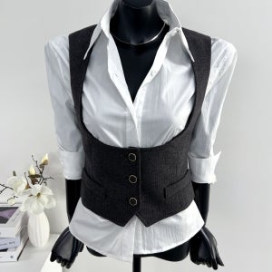 버튼 헤링본 정장 울 조끼 베스트 24W