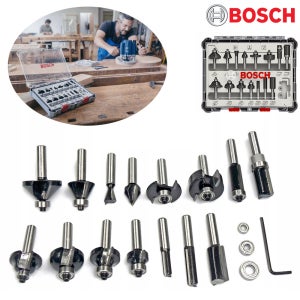 BOSCH 루터비트 세트 15pcs (목재용) 샹크/6mm 트리머비트 육각렌치 볼베어링포함