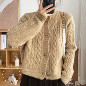 여성가디건 꽈배기 세미 크롭 니트 가디건