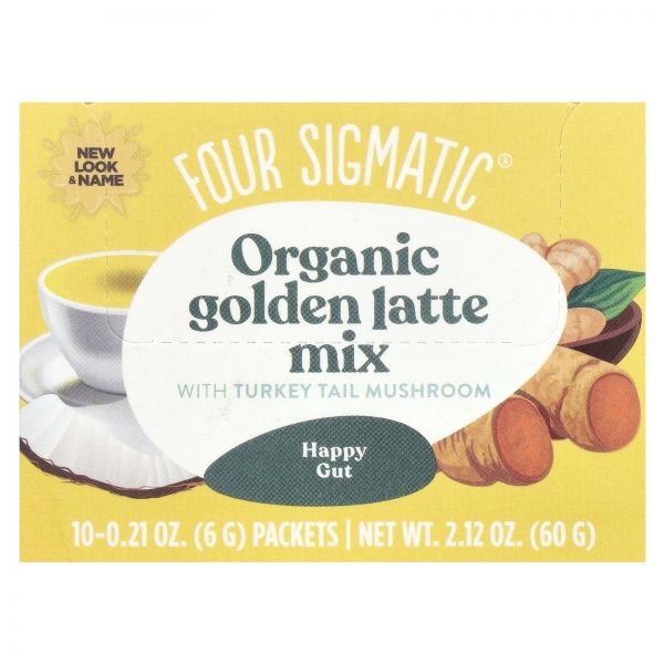 Four Sigmatic 포 시그매틱 Organic Golden Latte Mix <b>With</b> Turkey Tail Mushroom Caffeine Free 10 Packets 0