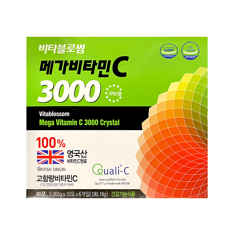 영국산 비타블로썸 메가<b>비타민C</b> 3000 크리스탈 60포 2개월분 고함량<b>비타민C</b> 항산화 작용