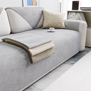 포시즌 먼지없는 모던 쇼파패드 사계절 셰니어원단 소파 미끄럼방지 덮개 매트 3인 라이트그레이