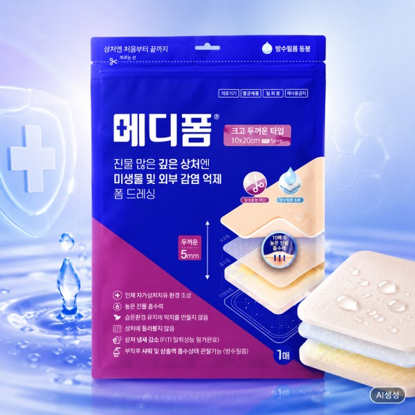 메디폼 N 대형 두꺼운 큰 습윤밴드 10x20cm 5mm 1매입 진물 상처 방수 폼드레싱