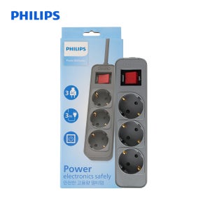 필립스 워크탭 3구 고용량 과부하차단 멀티탭 1.5m, 그레이, 1개