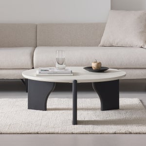 아크 좌식 소파 원목 거실 테이블 800x800mm, 블랙