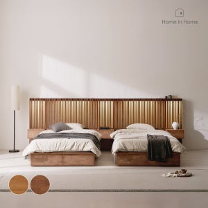 홈인홈 스탠다드 트윈 호텔룸 ALL원목 LED 수납 더블 침대 세트_F138A