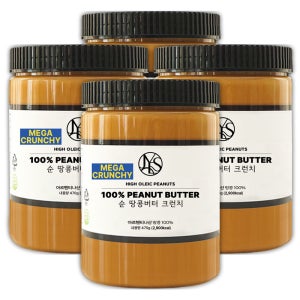 야스티 순 땅콩버터 크런치 100% 무첨가 470g, 4개