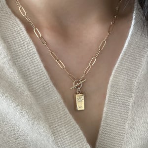 14k 18k 골드바 펜던트 할로우 클립체인 여자 굵은 금목걸이