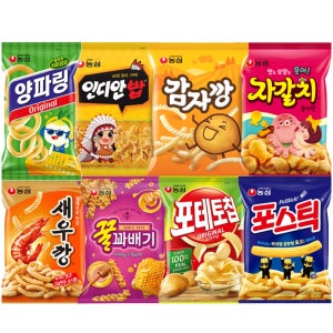 농심 봉지과자 8종세트 새우깡 꿀꽈배기 포테토칩 포스틱 양파링 인디안밥 감자깡 자갈치