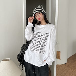 빅사이즈 55-99 리슨 영문 레터링 프린팅 오버핏 라운드 이너 긴팔 티셔츠