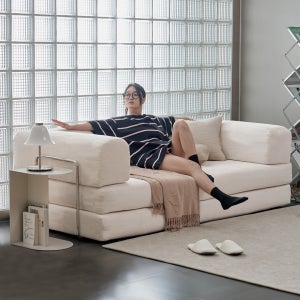 어반스튜디오 베어 패브릭 모듈 압축 소파 쇼파베드 스툴미포함, 크림화이트, 3인용