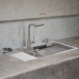 예작 올인원 와이드 사각 싱크볼 101AW 수전 배수구 포함 멀티 폭포수 사각 씽크볼 교체