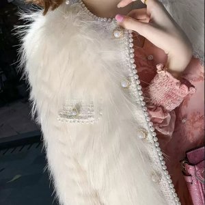 큐빅 비즈 진주 페이크 폭스 밍크 퍼 모피 럭셔리 따뜻한 부드러운 분위기 하프 코트 자켓