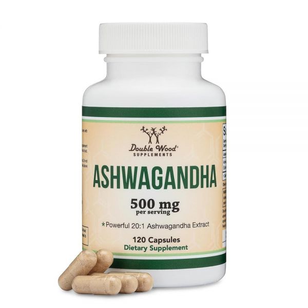 Double Wood Supplements Ashwagandha 캡슐, 120개 (500mg 추출물 20:1 효능, 10,000mg 파우더와 <b>동일</b>) 강장제 <b>스트레스</b> 완화