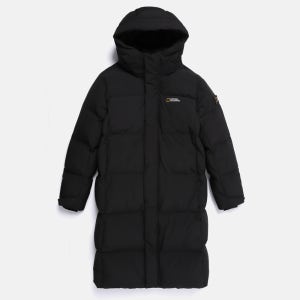 내셔널지오그래픽 롱패딩 국내매장판 카이만 프로 롱기장 구스 다운 점퍼 스몰 로고 블랙