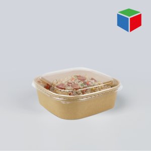 종이용기 KS-1732 (정사각/크라프트/PET뚜껑)-1000ml