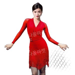 라인댄스복 여성 하의 찰랑치마 밸리댄스복 방송 스포츠 버건디 V 스커트 + 블랙 탑 S
