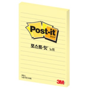 3M 포스트잇 노트 660-L 노랑 라인 100매(102X152mm) 대형 큰 점착메모지