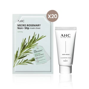 [10% 슈퍼적립] AHC 마이크로 로즈마리 착붙마스크 20매+프렙리셋 클렌징폼 30ml