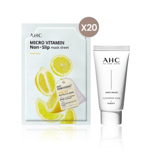 [10% 슈퍼적립] AHC 마이크로 비타민 착붙마스크 20매+프렙리셋 클렌징폼 30ml