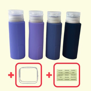 실리콘 공병 보라색 4P 파우치 세트 수영장 여행용 샴푸 통 화장품 소분 용기