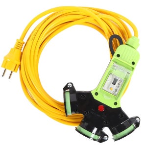 국산 3구 방우형 콘센트 전기 연장선 누전차단 캠핑 멀티탭 3200W 20m, 1개