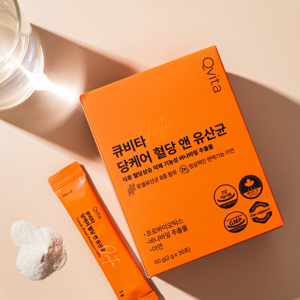 큐비타 당케어 혈당 앤 <b>유산균</b> 30포 장건강 당뇨 식후혈당억제 바나바잎