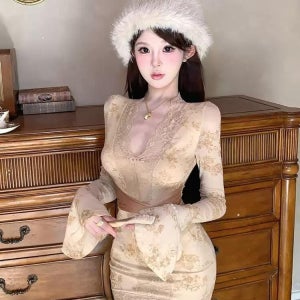 (2color)레이스 크로 셰 v 넥 파티 이벤트 공연 무대 기념일 방송 미니 원피스