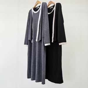 빅사이즈세트원피스 S869L412 배색라인가디건원피스 NB