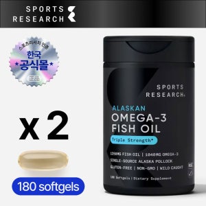 [한국공식몰] 스포츠리서치 rTG 오메가3 트리플 스트렝스 알래스카산 명태 180정, 2개