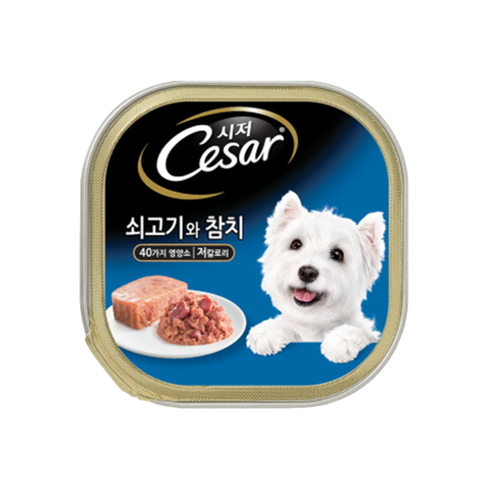 시저 소고기와 참치 시저 캔 강아지습식사료 주식캔 쇠고기와 참치, 100g, 1개