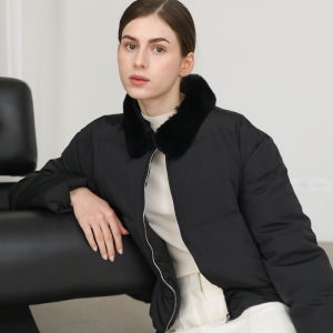 [기획상품] 렉스 카라 패딩 다운 QM2419 여성 겨울 의류 숏 패딩 토끼털 리얼 모피