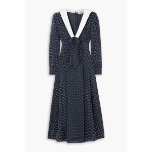 알렉산드라 리치 리본 디테일 도트 실크 크레이프 드 쉬미 미디 드레스 FABX3639F4230 1994 Navy 1647597353618441