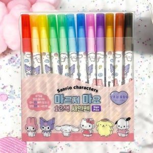 산리오 마르지마요 수성싸인펜12색 초등학생싸인펜 헬로키티 마이멜로디 쿠로미 시나모롤