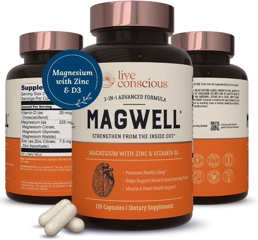 <b>Live Conscious</b> Magwell 마그네슘 아연 <b>비타민 D3</b> 120 캡슐