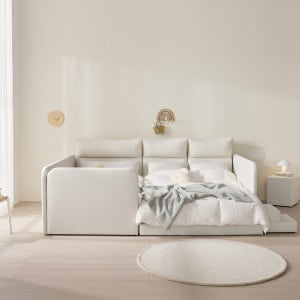 더베드캠프511 셀레스틴 패밀리침대 데이베드 패브릭 저상형 헤드레스트 안전가드 슈퍼싱글 퀸