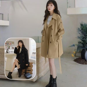 [고급 분위기] 여성용 윙팁 패션 미디롱 트렌치코트 패션 여성 트렌치코트