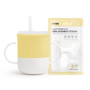 모니 실리콘 아기컵 양손 멀티 빨대컵+스트로우 2P 세트 250ml, 1개, 허니레몬